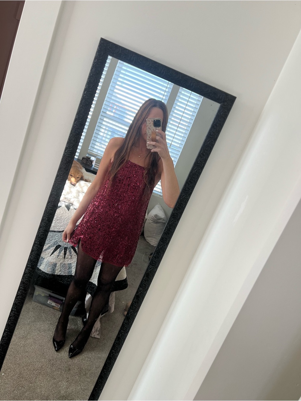 Free People Sequin Mini Dress in Burgundy